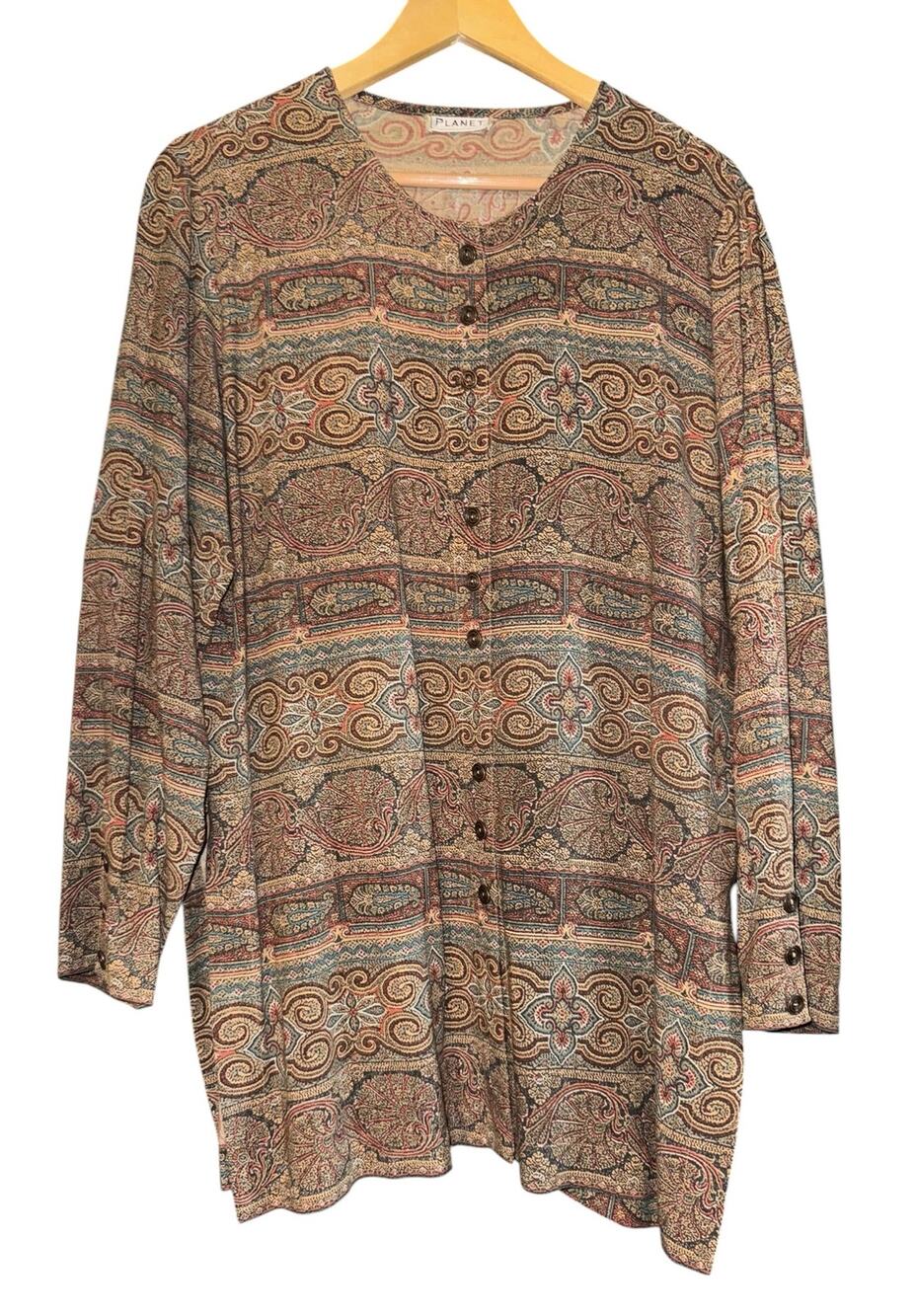 Planet By Lauren G Paisley Boho Tunic Top Womens 14 Wool Blend Artsy Art to Wear